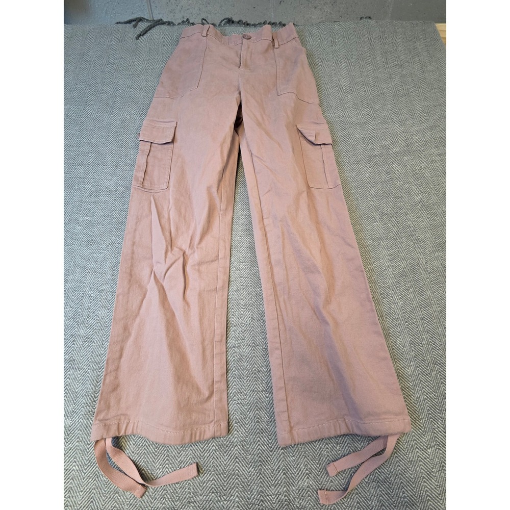 Lepunuo Cargo Pants Women Large Mauve Pink Utility Pockets Drawcord Hem Wide Leg